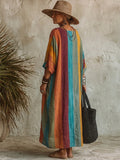 Artistic Rainbow-striped Cotton-linen Dress