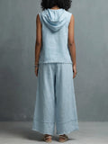 Casual Linen And Cotton Two-piece Set: Sleeveless Hooded Top And Pants
