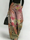 Women's Retro Pattern Printed Stylish Cutout Casual Denim Jeans