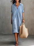 Women's Striped Art Casual Fashion Cozy Lapel Cotton Linen Dress
