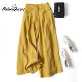 Cotton linen loose semi-elastic cropped pants