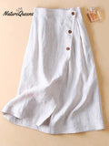 Women's Summer Cotton and Linen Mid-length Skirt