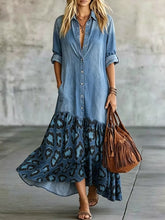 Loose-fit Casual Denim Dress With Leopard Print Paneling
