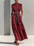 Women's Retro Line Decorative Cotton-linen Dress