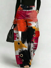 Women's Retro Pattern Printed Stylish Cutout Casual Denim Jeans