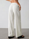 Women's Casual Striped Contrast Trim Drawstring Elastic Waist Wide-leg Pants