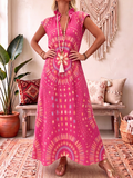 Bohemian Floral Print Cotton-linen Dress
