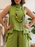 Artistic Cut Shirt & Wide-leg Pants Cotton-linen Two-piece Set