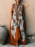 Women's Casual Loose Cotton-linen Dress — V-neck Sleeveless With Placement Print