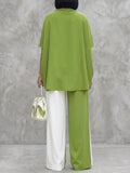 Women's Green Floral Art Stylish Casual Top And Pants Cotton Two-piece Set