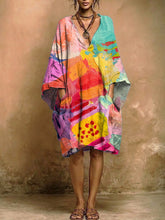 Women's Abstract Art Print V-neck Pocket Dress