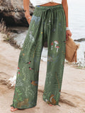 Woodland And Animal Pattern Printed Women's Cotton And Linen Casual Pants