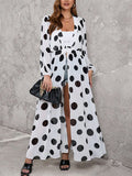 Women's Retro Polka Dot Art Print Casual Sheer Stylish Comfortable Long Shirt Dress