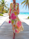 Women's Fashion Floral Art Print Casual Stylish Long Sleeve Comfortable Dress