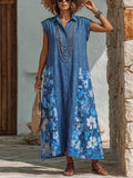 Vacation-style Retro Floral Patchwork Cotton-linen Midi Dress