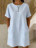 Elegant Beaded-collar Cotton-linen Dress