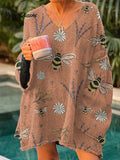 Women's Vintage Bee Floral Art Print Casual Pullover Sweater
