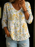 Artistic Floral Cotton Shirt — Women's Elegant, Casual, Versatile, And Soft Cotton Top