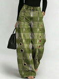 Women's Retro Geometric Patterns Printed Stylish Cutout Casual Denim Jeans