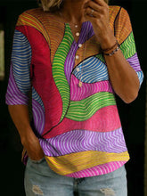 Women's Geometric Print Classic 100% Cotton Henley T-shirt