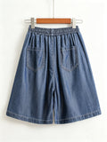 Washed Tencel Denim Wide-leg Mid-length Shorts With Elastic Drawstring Waist