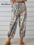 Women'sFloral Art Printed Cotton And Linen Casual Pants