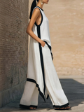 Color-blocked Trim Artistic Cut Cotton-linen Two-piece Set