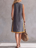 Women's V-neck Sleeveless Casual Loose Cotton-linen Dress