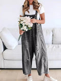Women's Retro Distressed Loose Wide-leg Denim Jumpsuit
