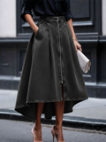 Elegant Zippered Irregular Hem Denim Skirt