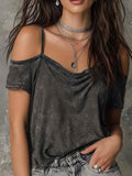 Vintage Washed Cowl Neck Off-shoulder Top