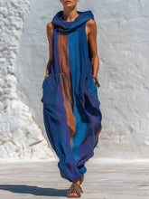 Women's Abstract Print Cowl-neck Sleeveless Casual Loose-fit Hooded Dress