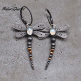 Round moonstone dragonfly earrings