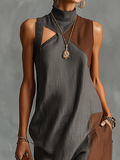 Fashionable Color-blocked Linen-cotton Maxi Dress