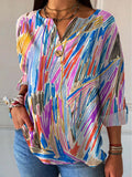 Women's Abstract Art Pattern Print Casual Cotton Linen Shirt