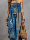 Women's Retro Pattern Art Casual Elastic Bust Stylish Comfortable Cotton Linen Jumpsuit