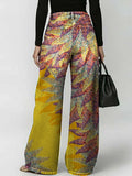 Women's Retro Floral Art Print Casual Stylish Hollow Denim Pants