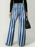 Vertical Stripe Decorative Pattern Women's Cotton Denim Pants