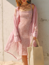 Pink Sheer Long Shirt & Pink Leopard Print Slip Dress 2-piece Set