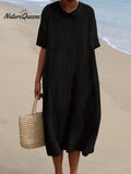 Women's Pocket Linen Dress(Convertible Dress With Front And Back Option)