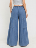 Mid-rise Drawstring Pleated Wide-leg Jeans