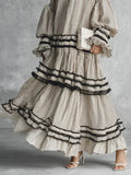 Women's Casual Stylish Vacation Art Striped Ruffled Cotton Maxi Dress