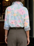 Women's Retro Floral Art Print Casual Cotton Shirt