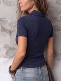 Retro-Sexy Shawl-Collar Cotton Blouse Top