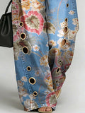 Women's Retro Flowers Print Casual Fashion Cutout Jeans