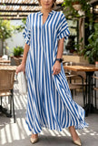 Striped V-neck Loose-fit Batwing-sleeve Maxi Dress