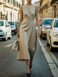 Women's Solid-color Round-neck Sleeveless Loose Casual Dress
