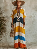 Artistic Vacation Rainbow-striped Cotton-linen Dress