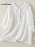 Women‘s Peter Pan Collar Cotton Shirt