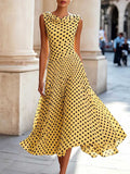 Women's Polka Dot Print Cowl Neck Sleeveless Loose-fit Mesh Dress